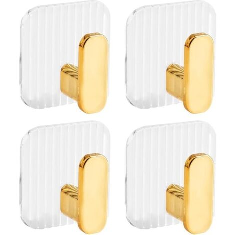 Lntyq 4 Pièces Doré Crochet Adhesif Mural,Patere Salle de Bain,Accroche Torchon Cuisine,Crochet Porte,Crochet Mural Adhesif pour Vêtements, Serviettes et Chapeaux