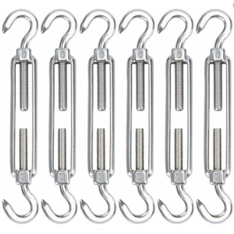 Lntyq M5 Tendeur Cable Acier Inoxydable, Lot de 6 Tendeur de Fil Crochet et Crochet Réglable Heavy Duty Tension Hook & Hook pour Corde Cable Fil à Linge, Grillagefor Sun Shade Installation (1/5)
