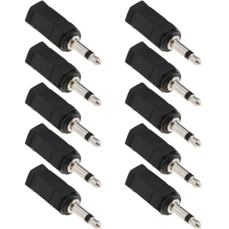 Lntyq Lot de 10 adaptateurs mono 3,5 mm vers stéréo femelle vers mâle 2 en 1 pour casque de téléphone portable, casque d'ordinateur (noir) (1/5)