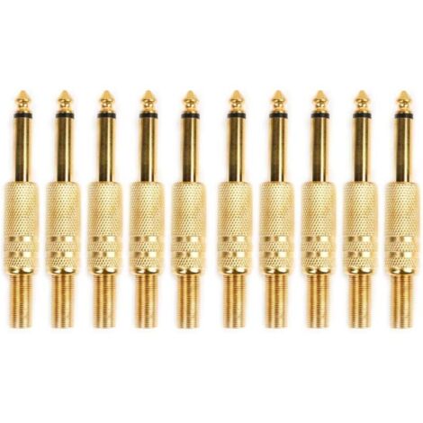 Lntyq 10 Pcs Plaqué Or 6.35mm Mâle 1/4 Prise Jack Mono Connecteur Audio À Souder (1/5)