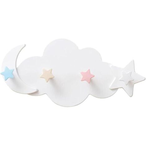 Lntyq 1 Pcs Crochets pour Porte-Manteau étoile et Lune,4 Crochets pour Porte-Manteau Enfant,Porte-Manteau Mural en Plastique sans perçage,Crochets muraux en Forme de Nuage,adaptés à la Garde-Robe (1/5)