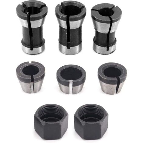 Lntyq Lot de 6 mandrins de serrage en acier de haute précision pour défonceuse - 6 mm, 6,35 mm, 8 mm + 2 écrous (1/5)