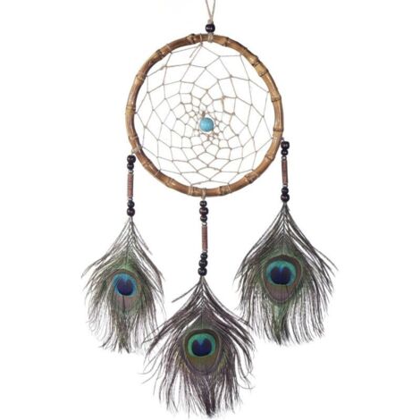 Lntyq Gros Attrape-rêves Dreamcatcher avec Perles et Vraies Plumes Brun Noisette - Ø 18 cm (1/4)