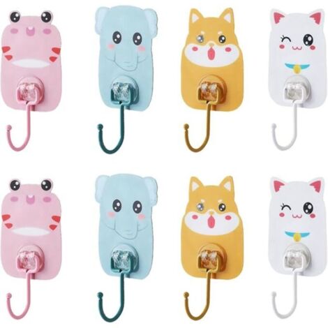 Lntyq Crochet Adhesif Mural, Accroche Tableau sans Percer, Crochet Mural, Crochets Adhesifs Animaux Mignons Auto Adhesif, pour Accroche Salle de Bain,Cuisine,Plafond,Accrocher,Mural, 8 pièce (1/5)