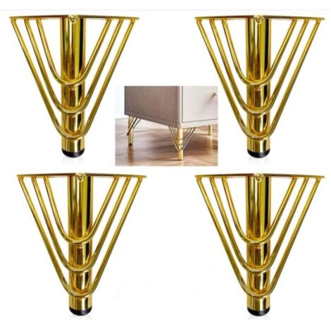 Lntyq 4 Pieds de Meubles Metal Doré, Pied Canapé de Rechange de 15cm Moderne, Pied pour Table Basse, Meuble TV, Protection du Sol+Base Silencieuse Antidérapante (1/5)