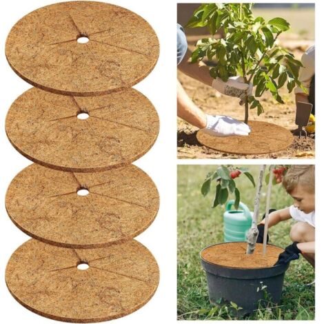 Lntyq – Disque de paillage en fibre de coco 30 cm – Lot de 4 – Épais et biodégradable – Protection des plantes en pot et jardin (1/5)
