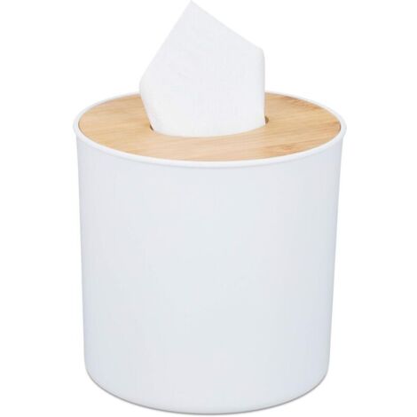 Lntyq Boîte pour Cotons de Maquillage avec Couvercle en Bambou, Design Moderne, 13x13 cm, Blanc/Nature (1/4)