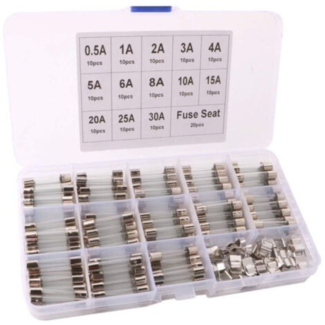 Lntyq 150Pcs 6X30mm Professionnel Voiture Fast-Souffler Verre Tube Fusible Kit: 130Pcs Rapide Coup Verre Tube Fusible + 20Pcs Fusible Siège, avec Transparent Plastique Boîte (1/4)