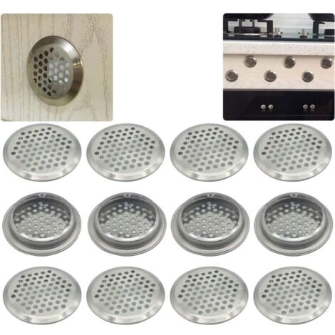 Lntyq Grille de ventilation ronde en acier inoxydable de 53 mm, 12 pièces, pour meubles de cuisine, grille d'aération en acier inoxydable, pour placard, grille d'évacuation d'air (1/4)