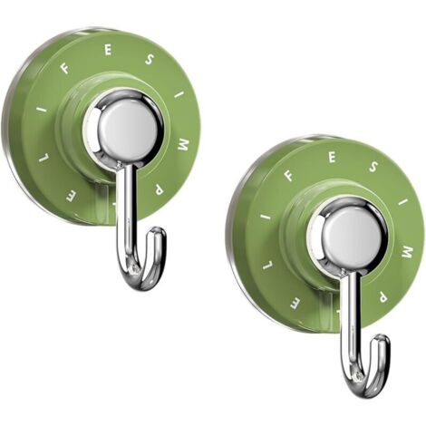 Lntyq Lot de 2 crochets à ventouse en J - Hooks verts avec ventouses fortes - Sans perçage pour murs lisses (salle de bain, cuisine, balcon) - Accroche serviettes, ustensiles, vêtements