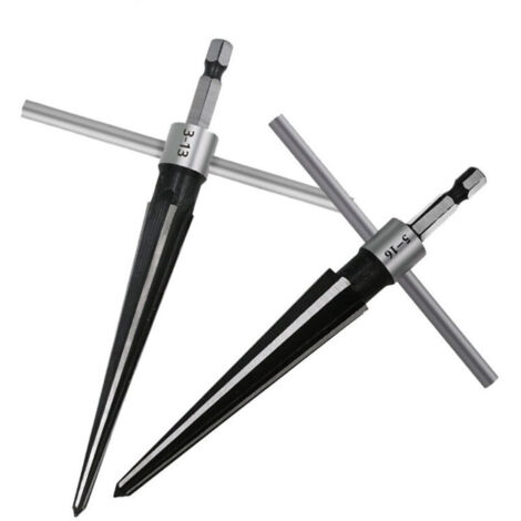 Lntyq Lot de 2 alésoirs coniques pratiques avec poignées en T - En acier - Pour perçage - Trou de 3 à 13 mm et 5 à 16 mm - Avec tige hexagonale - Pour guitare, menuisier, outil de perçage (1/5)