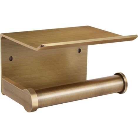Lntyq Porte-Papier hygiénique avec étagère, Support Mural pour Papier hygiénique avec étagère de Rangement, Autocollant 3M, Aluminium (Bronze Doré) (1/5)