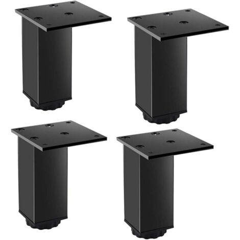 Lntyq Lot de 4 pieds de meubles en métal réglables en alliage d'aluminium - Noir - 38 x 80 mm - Avec vis (1/5)
