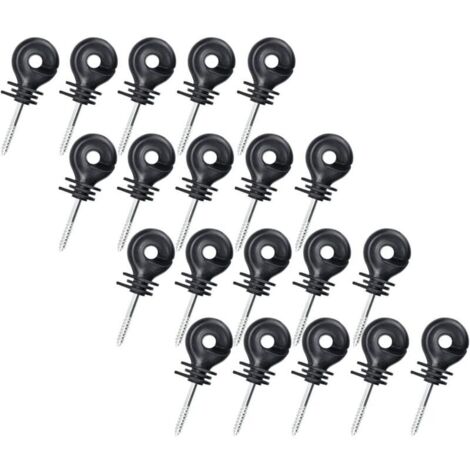 Lntyq 20pcs Isolateurs à Visser, Isolateurs Annulaires, Clôture Électrique Isolateurs à Vis, pour Poteau en Bois (Noir)