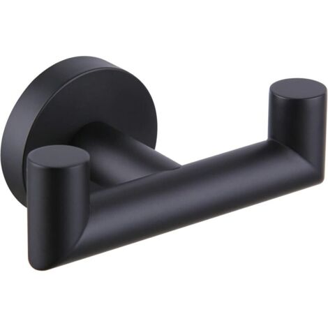 Lntyq Porte-serviettes double noir mat, porte-serviettes de salle de bain en acier inoxydable, porte-serviettes mural