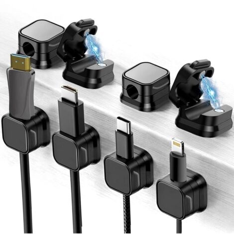 Lntyq 8 Pièces Clips Câble, Organisateur Câble Magnetique, Magnetic Cable Clips, Organisateur de Câbles Magnétique et Autocollant, pour Câble Chargement USB, pour Maison, Bureau Cable Management (Noir (1/5)