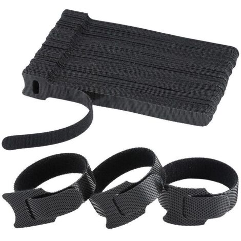 Lntyq Lot de 120 Serre Câble Réutilisables en Nylon, [150 MM x 12 MM] Attaches de Câble Réglables avec Crochet et Boucle, Gestion des Câbles pour Bureau, Maison, Jardin et autres - Noir (1/5)
