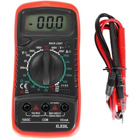 Lntyq Multimètre à affichage numérique, XL830L Ordinateur de poche LCD Multimètre numérique Voltmètre Ampèremètre Ohmmètre AC/DC testeur de tension, équipement de mesure de poche portable(XL830L Red) (1/5)