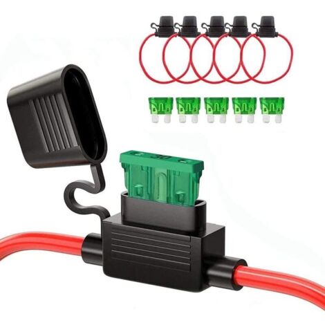 Lntyq 5pcs Voiture Porte Fusible Lame Enfichable Etanche avec Fil Max 32V/30A pour Camion Voiture Moyen avec Boîtier Entièrement Moulée