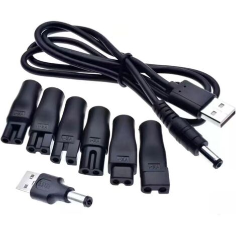 Lntyq Câble d'alimentation USB 5 V compatible,Chargeur de rasoir 5 V,6 fiches USB multifonction pour tous les types de tondeuses électriques,rasoirs,appareils d'entretien,purificateurs d'air et autres