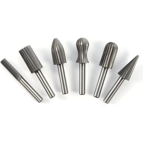 Lntyq Lot de 6 fraises rotatives pour meuleuse - Tige ronde de 6 mm - Outils de sculpture du bois