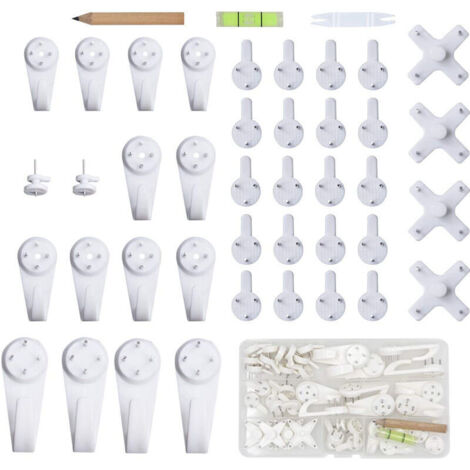 Lntyq Accroche Tableau Sans Percer Blanc Fixation Murale Sans Percer Crochet en Plastique pour Accroche Cadre Crochet Tableau Cadre Photo Chapeau，43pcs
