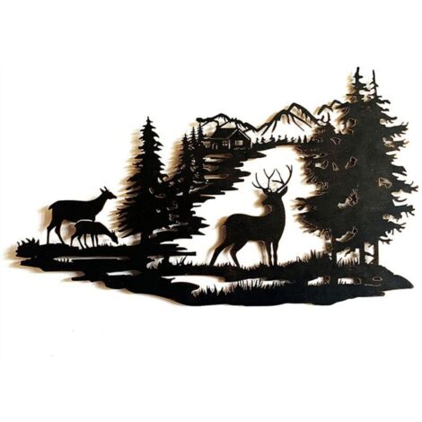 Lntyq Forest Deer Scene Mur Art Metal Mountain Hanging Mur Mur Sculpture Indian Deco pour salon Metal Mountain Art Forest Deer Scène Mur Mur de suspension Sculpture pour le salon (1/4)