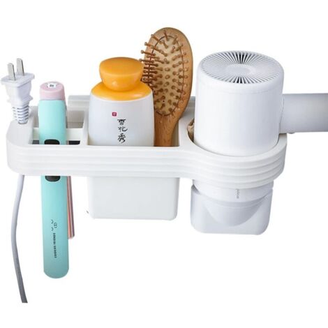 Lntyq Porte Sèche Cheveux, Porte Lisseur Porte Seche Cheveux avec Range-Câbles, Support Seche Cheveux sans Percage Support Mural pour Organisateur de Sèche-Cheveux avec Support de Rangemen pour Salle