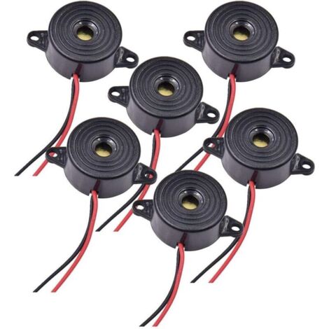 Lntyq Buzzer Électronique 12v Buzzer DC 3-24V Sirène 12v Buzzer 90dB Alarme Électronique Buzzer Système D'alarme Buzzer pour Circuits Physiques, Son Continu, 6 Pièces, Longueur du Câble 10 mm