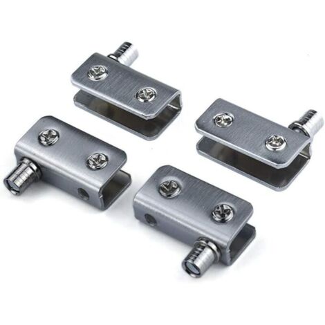 Lntyq Lot de 4 charnières de porte en verre, charnière pivotante à 90°, verre sans perforation, acier inoxydable, convient pour verre de 5 à 8 mm (argent) (1/4)
