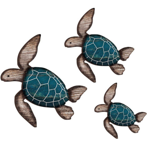 Lntyq 3 décoration Murale en Bois en Forme de Tortue de Mer Décoration Murale à Suspendre sur Le Thème de Plage,de L'Océan,de Tortue Vintage Décoration Côtière (1/4)