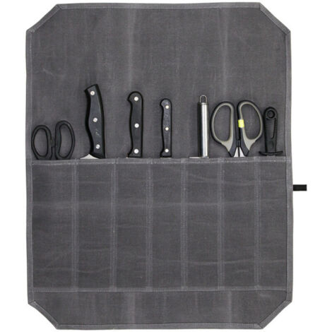 Lntyq Sac à Couteaux en Toile Cirée Sacoche Couteaux de Cuisine avec 7 Fentes Sac à roulettes Etui Couteau Portable Malette Couteaux pour Les Loisirs et Le Camping