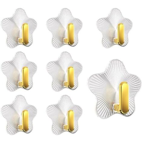 Lntyq 8 Pièces Crochets Adhesifs Transparent Auto Adhesif 5 kg(max), Crochet étoiles Auto Adhesif Muraux , Pour Accroche Salle de Bain,Cuisine,Plafond,Accrocher,Mural,Porte,Porte Serviette