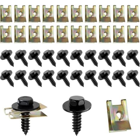 Lntyq Kit de Clips à Vis et Écrous 20 Pcs - Fixation de Garde-boue de Type U - Protection Anti-éclaboussures pour Voiture - Résistant à l'Usure et Durable