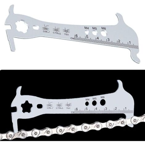 Lntyq d'usure Chaine de Vélo Indicateur 12,5 4.5 cm d'usure Outil Règle Réparation Inoxydable Jauge de Chaîne Vérificateur Indicateur d'usure pour Bicyclettes.