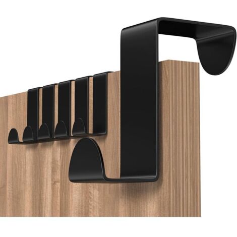 Lntyq Crochet Porte, 6 Pièces Porte Manteau pour Porte Acier Inox Patere Porte pour Porte Standart, Tiroir, Placard Armoire, pour Cuisine Salle de Bains Chambre à Coucher, Noir, 42.56cm