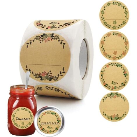 Lot de 500 étiquettes adhésives, autocollants de 5 cm pour pots de confiture, peuvent être utilisés pour les étiquettes de cuisine, les étiquettes d'épices, les décorations de sacs cadeaux (1/5)