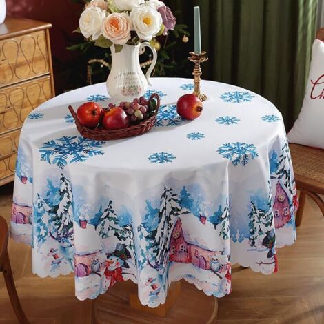 Nappe de Noël - Nappe de Table Anti Tâches Nappe en Lavable Polyester(150cm) Nappe de Table Rectangulaire et Rond pour Fournitures de fête de Noël, Idéal pour les décorations de vacances (1/5)