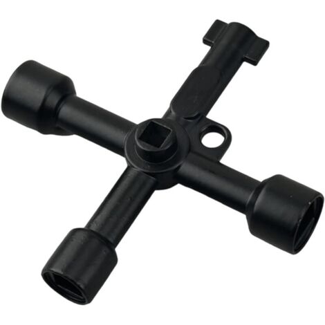 Clé multifonctionnelle noire 4 en 1 à quatre voies, clé triangulaire en forme de croix, adaptée aux ascenseurs, armoires électriques et vannes (1/5)