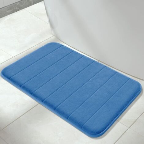 Tapis de bain en mousse à mémoire de forme, doux, confortable, super absorbant, antidérapant, épais, lavable en machine, facile à sécher (bleu, 40x60cm) (1/4)
