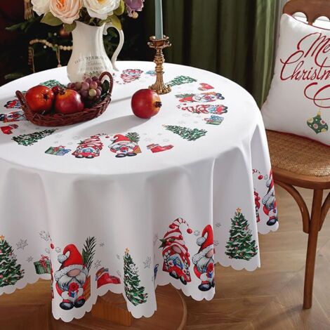 Nappe de Noël - Nappe de Table Anti Tâches Nappe en Lavable Polyester 150cm Nappe de Table Rectangulaire et Rond pour Fournitures de fête de Noël Cercle,Idéal pour les décorations de vacances (1/5)