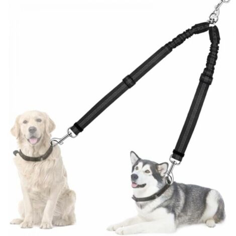 Laisse double pour chien, coupleur de laisse pivotant à 360° anti-emmêlement pour promener 2 chiens, laisse double absorbante et réfléchissante (1/5)