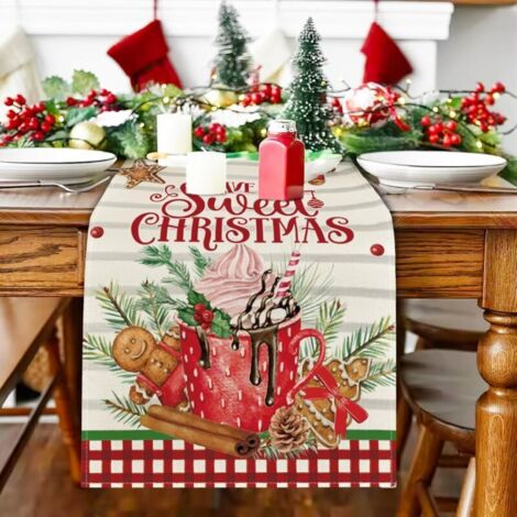 33 x 275cm, Chemin de Table de Noël, Nappe de Dîner de Noel, Chemin de Table en Pain d'épices et Crème Glacée, pour Décorations de Table de Noel (1/5)