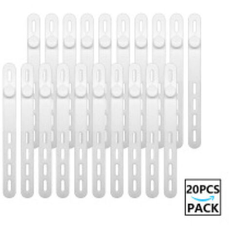Lot de 20 serre-câbles en silicone réutilisables et lavables avec boucle de verrouillage, sangles de fixation réglables, organiseur de câbles multi-usages à haute élasticité (blanc) (1/5)