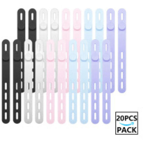 Lot de 20 serre-câbles en silicone réutilisables et lavables avec boucle de verrouillage, sangles de fixation réglables, organiseur de câbles multi-usages à haute élasticité (1/5)