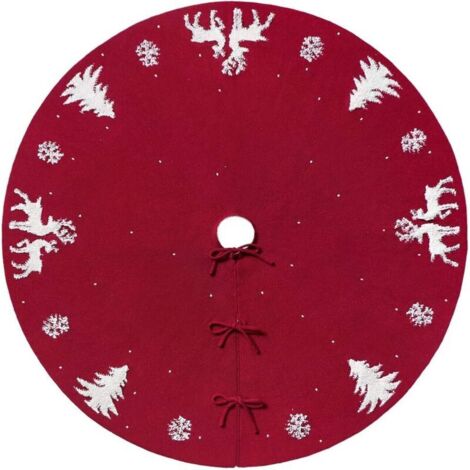 Jupe Sapin de Noël Rouge 92 cm, Tapis de Couverture Base d'Arbre 3D Elk, Couvre-Pied pour Décorations de Fête, Jupe d'arbre de Noël pour Decoration Sapin Noel (1/5)