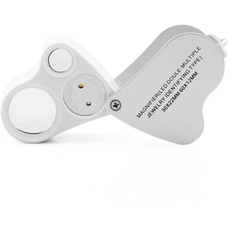 Loupe de bijoutier (blanc argenté), loupe d'horloger éclairée par LED, pièce de timbre de pierre de bijoux de pierre gemme montre de loisir modèle antique loupe de poche monocle (1/4)