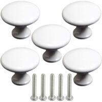 5 x Metal Cupboard Drawer Handles Round White Cabinet Handle Round Metal White Handle Cabinet Door Knobs Stainless Steel for Cabinets, Cabinets, Drawe