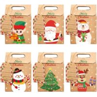 Lot de 24 boîtes à bonbons de Noël Père Noël – Coffrets cadeaux créatifs en papier kraft pour biscuits, chocolats et cadeaux de fête