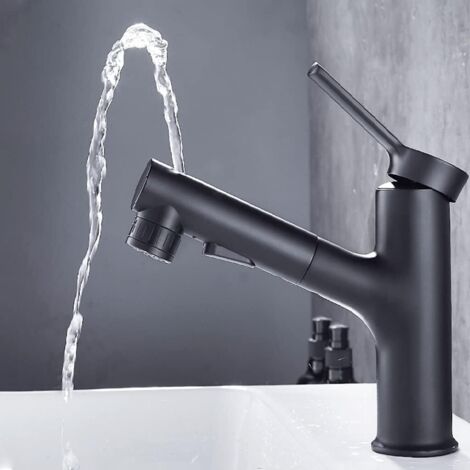 VirtuGro Mitigeur Lavabo Salle De Bain Avec Douchette Extractible 3 Modes - Gris Foncé - Cartouche Céramique